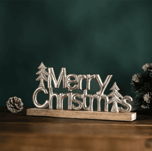 Christmas Metal Sign Decoration W/ Wooden Stand