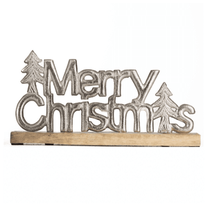 Christmas Metal Sign Decoration W/ Wooden Stand