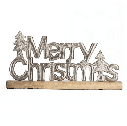Christmas Metal Sign Decoration W/ Wooden Stand
