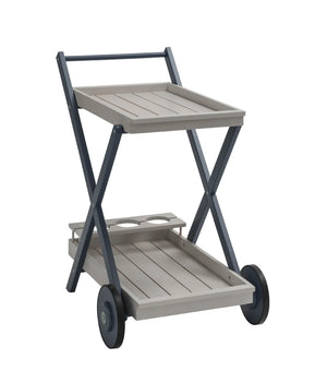Two-tiered outdoor cart with a gray top and beige bottom on a white background