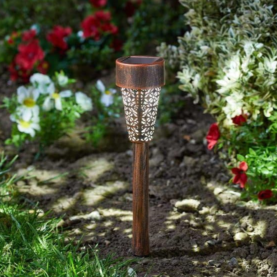 Set of 6 Damasque Bronze Solar Powered Stake Lights