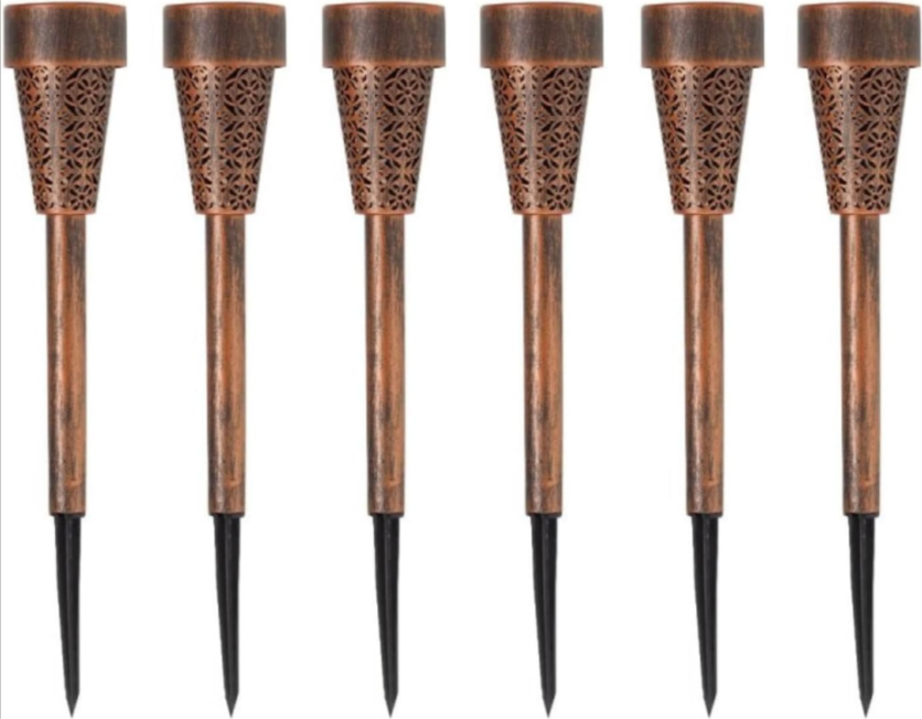 Set of 6 Damasque Bronze Solar Powered Stake Lights