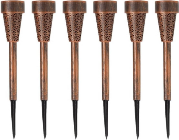 Set of 6 Damasque Bronze Solar Powered Stake Lights