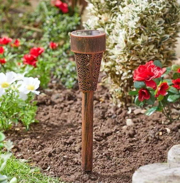 Set of 6 Damasque Bronze Solar Powered Stake Lights