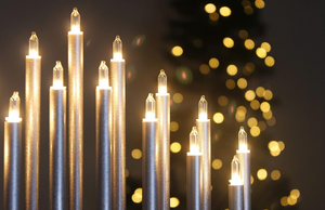 Decorative candles with a blurred bokeh effect in the background