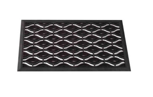 Black doormat with a wavy pattern on a white background