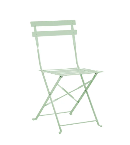 Light green folding chair on a white background