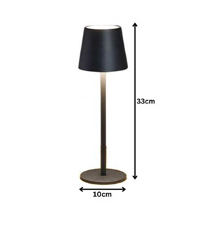 Black table lamp with measurements on a white background