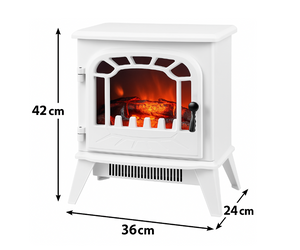White electric stove with dimensions labeled on a white background