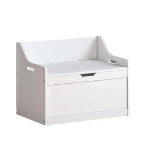 White storage bench with a drawer on a white background