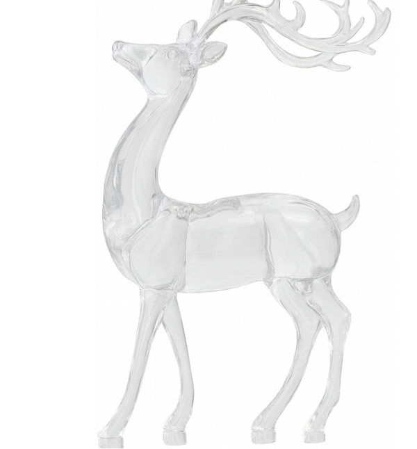 Clear glass deer figurine on a white background