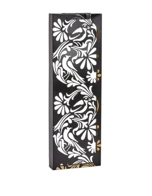 Decorative black box with white floral patterns on a white background