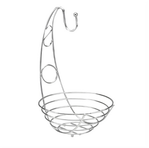 Metal wire fruit basket with hook on a white background