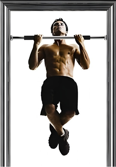 Man performing pull-ups on a bar with a black frame around the image