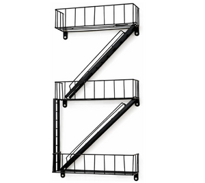 Black metal wall shelf with a zigzag design on a white background