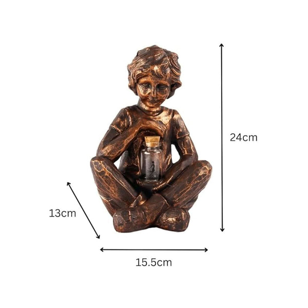 Solar powered child lantern ornament for fairy gardens
