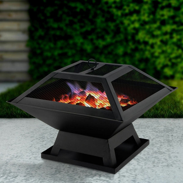 Square metal fire pit for camping and BBQ evenings