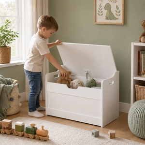White Wooden Storage Box with Bench