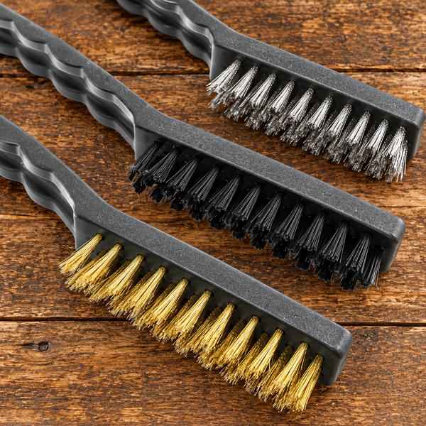 3pc Wire Brush Set 9" Long Steel Brass Nylon DIY Metal Rust Remover