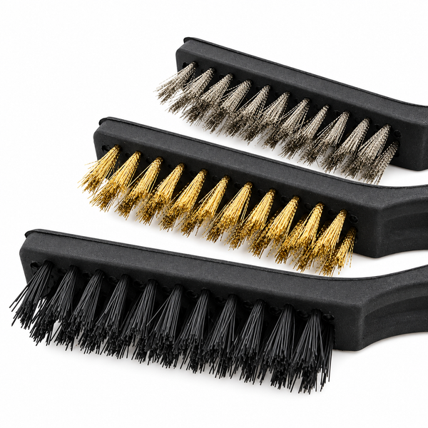 3pc Wire Brush Set 9" Long Steel Brass Nylon DIY Metal Rust Remover