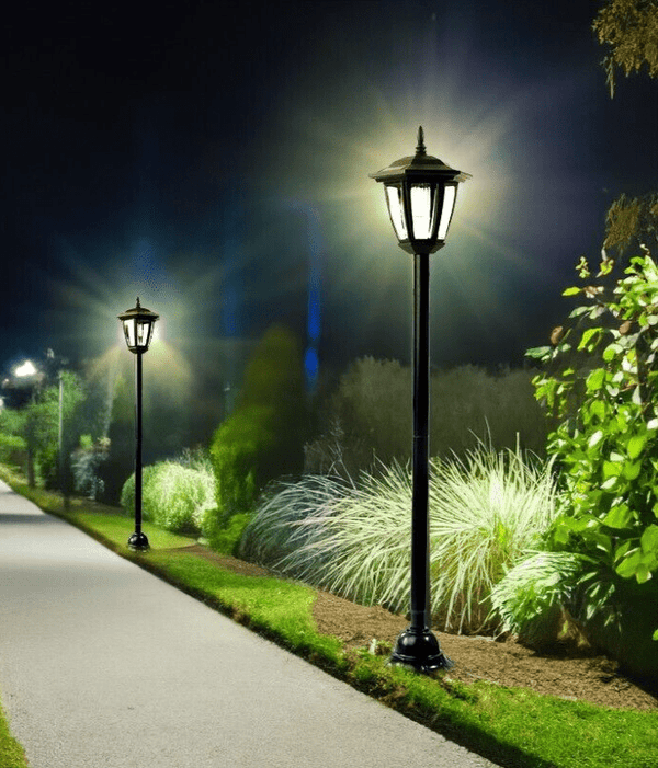 Traditional black solar garden lamp for outdoor lighting
