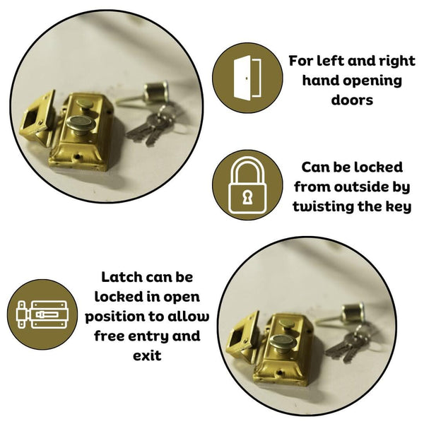 Traditional brass night latch for wooden entrance doors