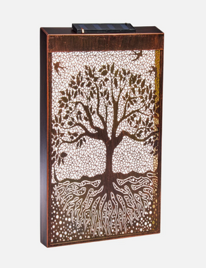 Decorative Tree of Life solar light mounted outdoors