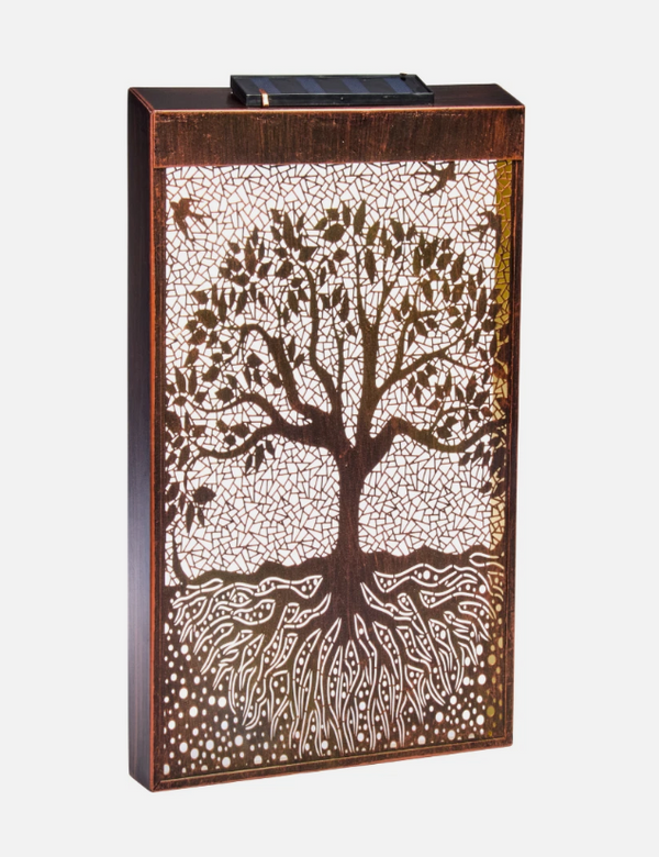 Decorative Tree of Life solar light mounted outdoors