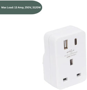 UK wall socket adapter with dual USB outputs