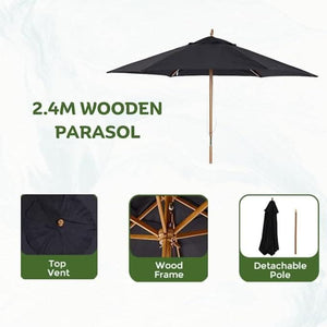 Large black patio umbrella with six ribs