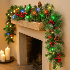 9ft Pre-Lit Christmas Garland with Lights – Festive Fireplace & Stair Garland