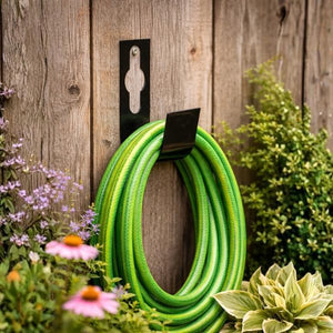 Wall mounted metal hose organiser for outdoor use