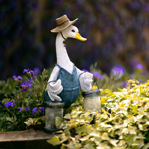 Weatherproof duck garden statue with lantern lights
