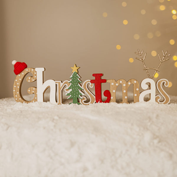 Wooden Tree Antlers Home Standing Christmas Sign Decoration