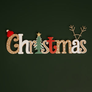Wooden Tree Antlers Home Standing Christmas Sign Decoration
