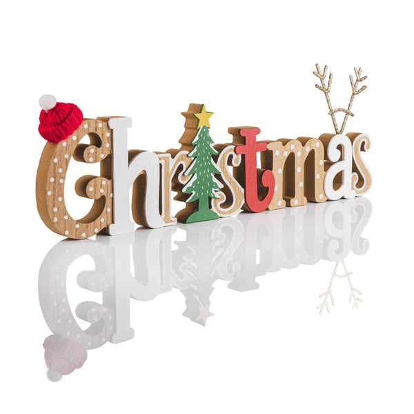 Wooden Tree Antlers Home Standing Christmas Sign Decoration