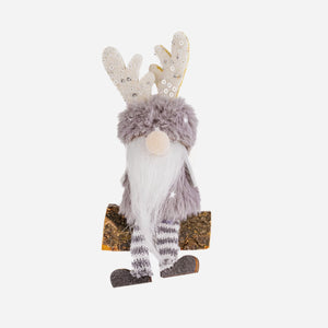 A plush Christmas gonk decoration with a festive design, featuring a character with a grey beard, wearing a hat and gloves, on a white background.