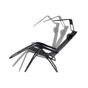 Set of 2 Black Folding Sun Loungers with Canopy and Drinks Table