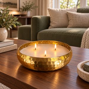 15cm Gold Hammered 3 Wick Candle – Apple & Cinnamon