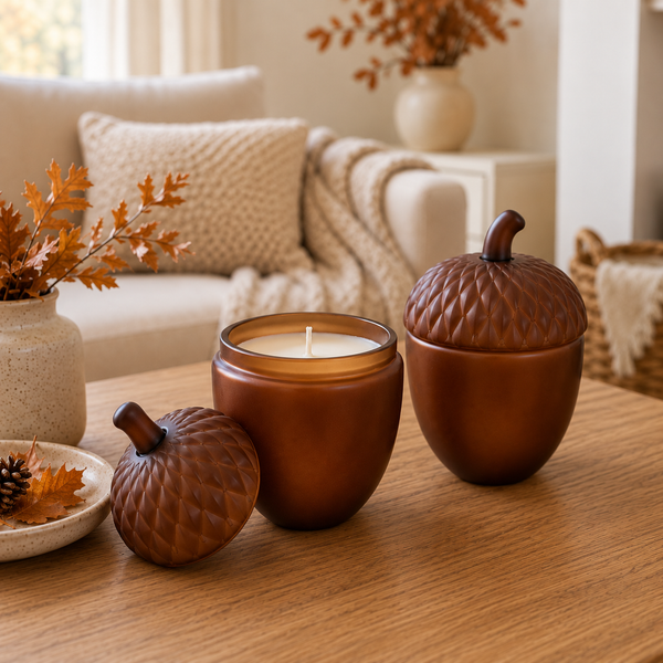 Set of 2 Autumn Scented Candles, Glass Jars with Lids
