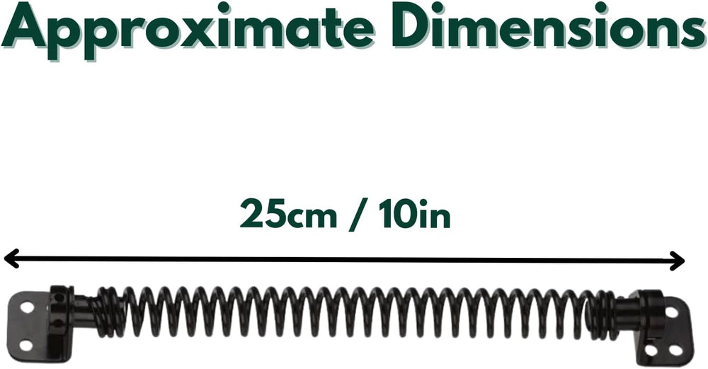 Black powder-coated self-closing gate spring.