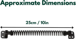 Heavy-duty adjustable gate spring with mounting screws.