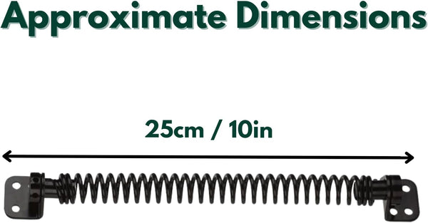 Heavy-duty adjustable gate spring with mounting screws.
