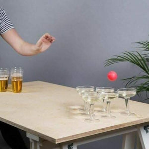Prosecco and beer pong glasses displayed together