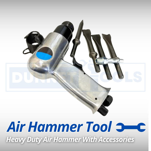 Heavy-duty pneumatic chisel kit for automotive repairs.