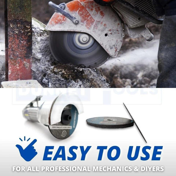 Air powered grinder cutting sheet metal