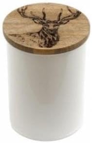 Cream metal biscuit tin with decorative stag design