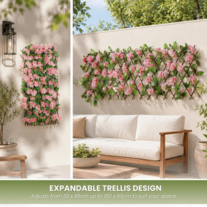 Faux blossom trellis attached to garden fence panel