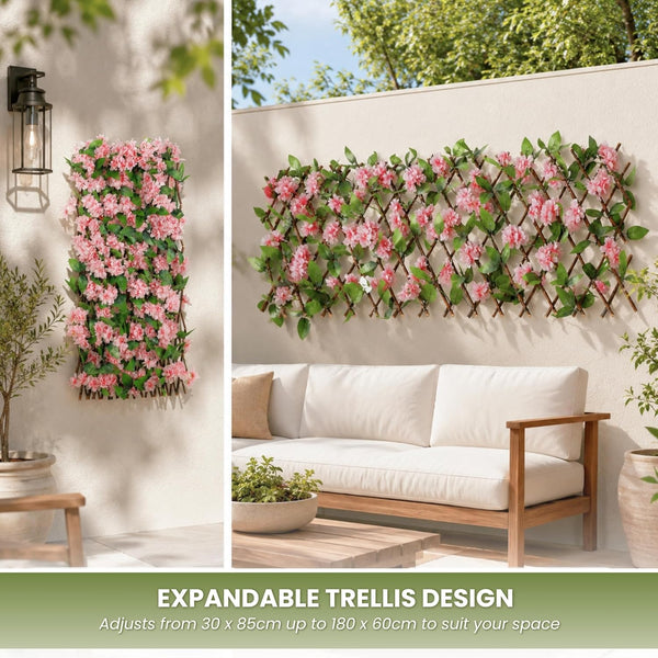 Faux blossom trellis attached to garden fence panel