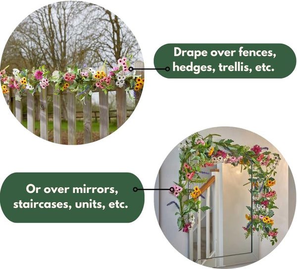 Vibrant hanging flower garland for wedding decoration